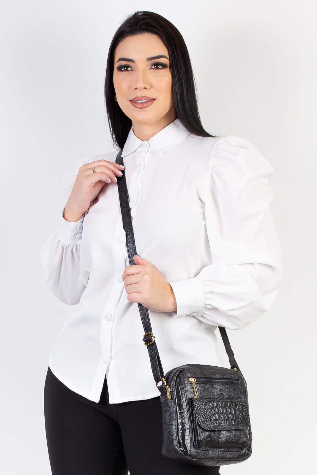 Bolsa transversal pequena de couro croco Clarice - Enluaze