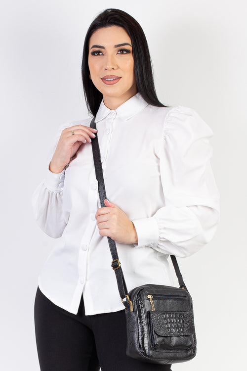 Bolsa transversal pequena de couro croco Clarice — Enluaze, foto 2