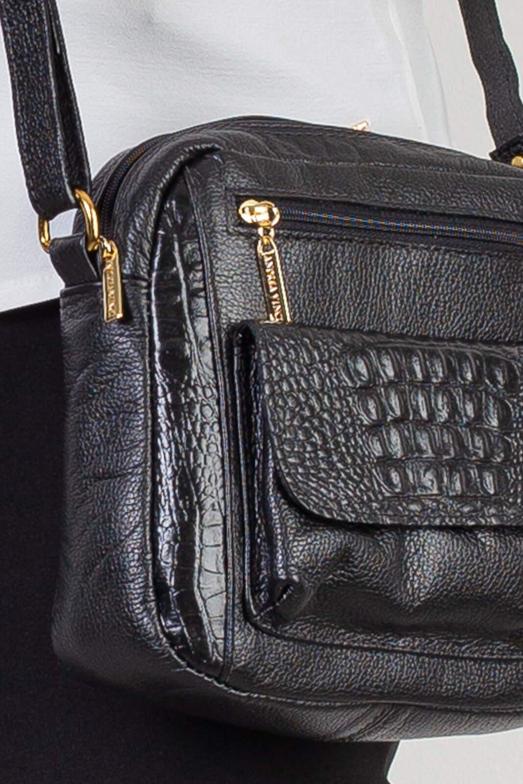 Bolsa transversal pequena de couro croco Clarice - Enluaze