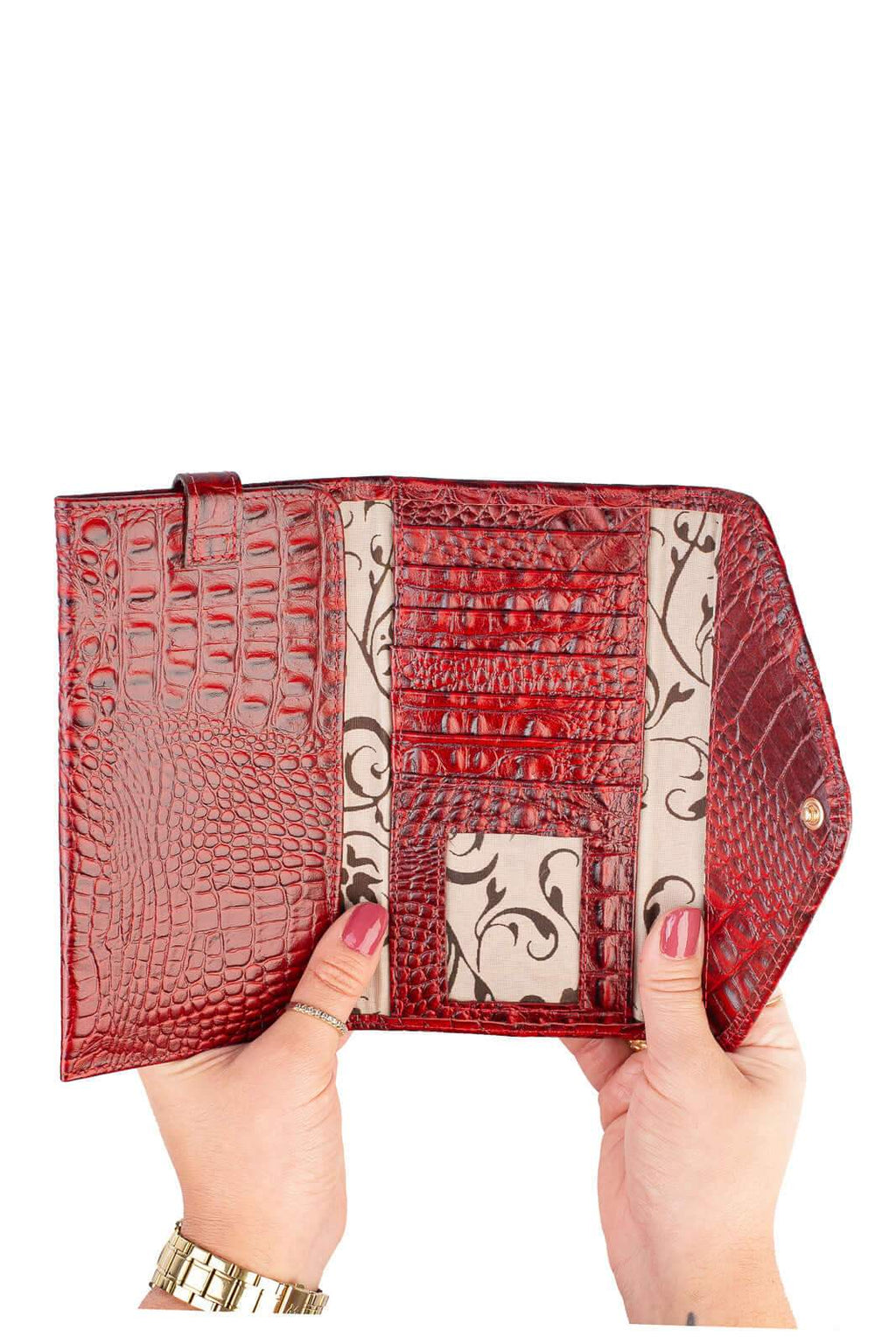 Carteira feminina de couro croco Clara 10,5x19cm - Enluaze