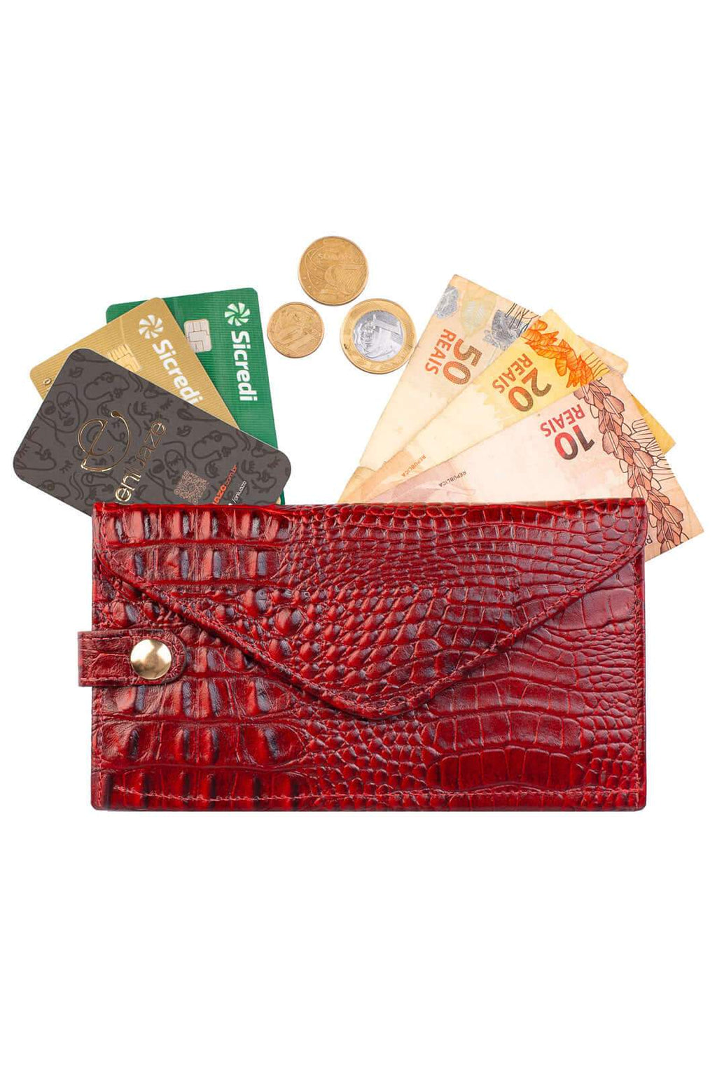 Carteira feminina de couro croco Clara 10,5x19cm - Enluaze