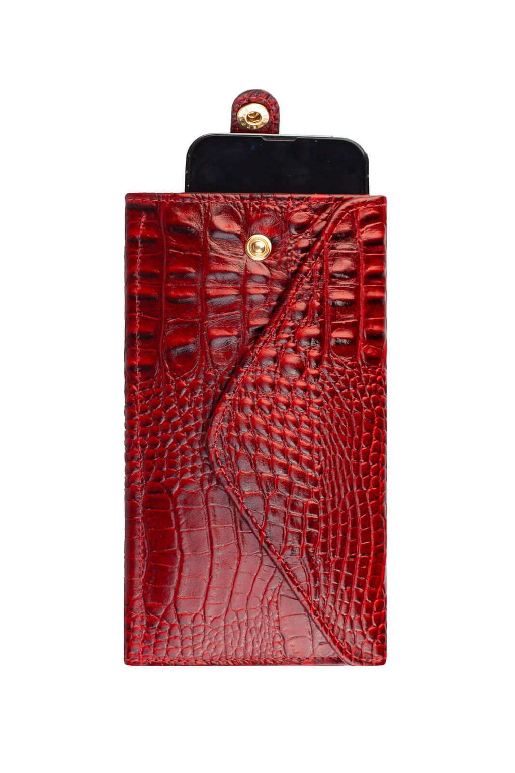 Carteira feminina de couro croco Clara 10,5x19cm - Enluaze
