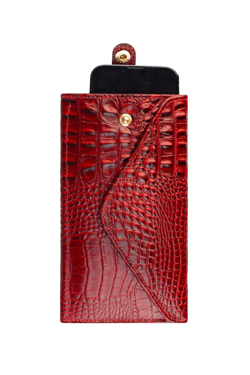 Carteira feminina de couro croco Clara 10,5x19cm