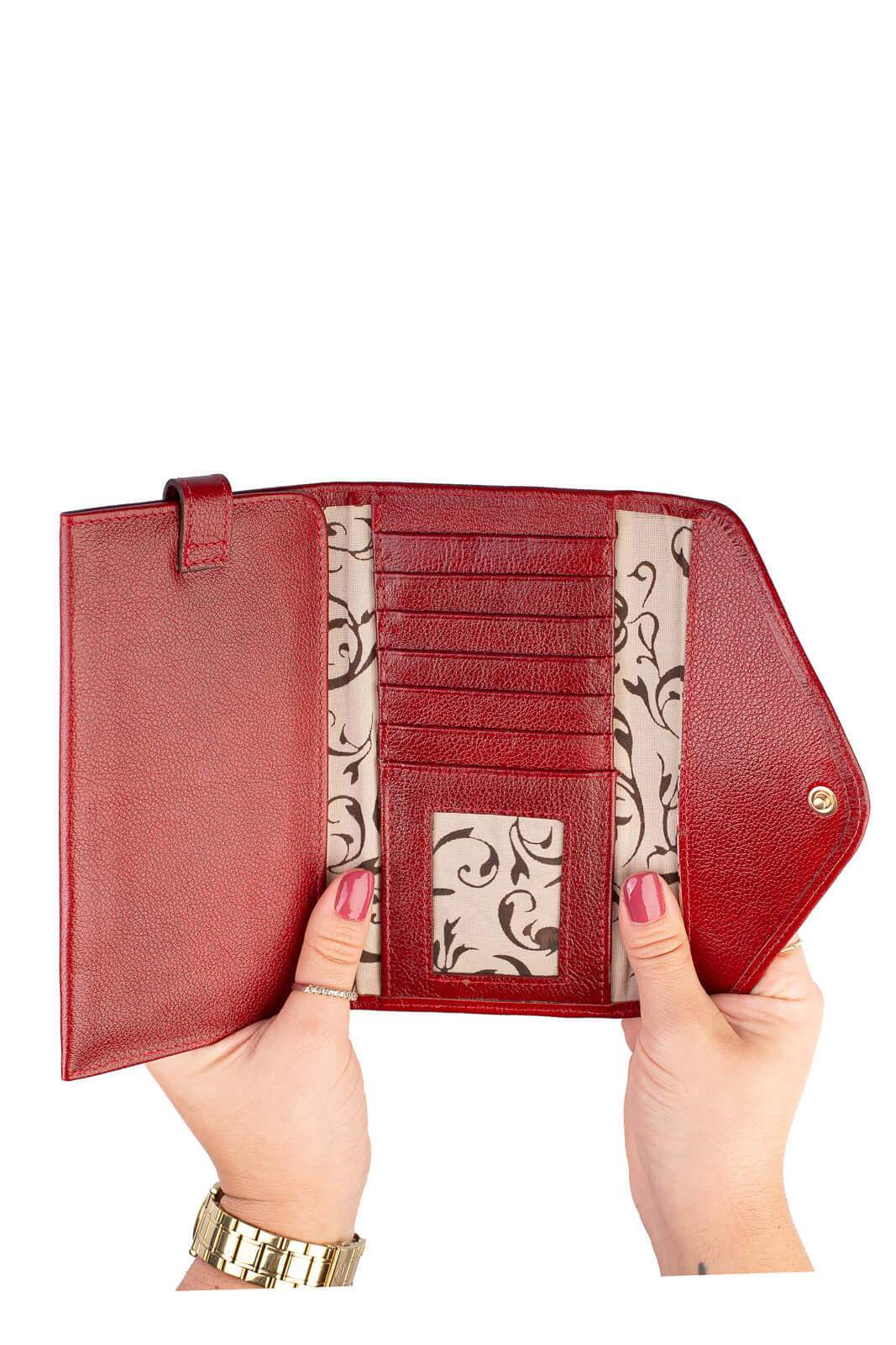 Carteira feminina de couro liso Clara 10,5x19cm - Enluaze