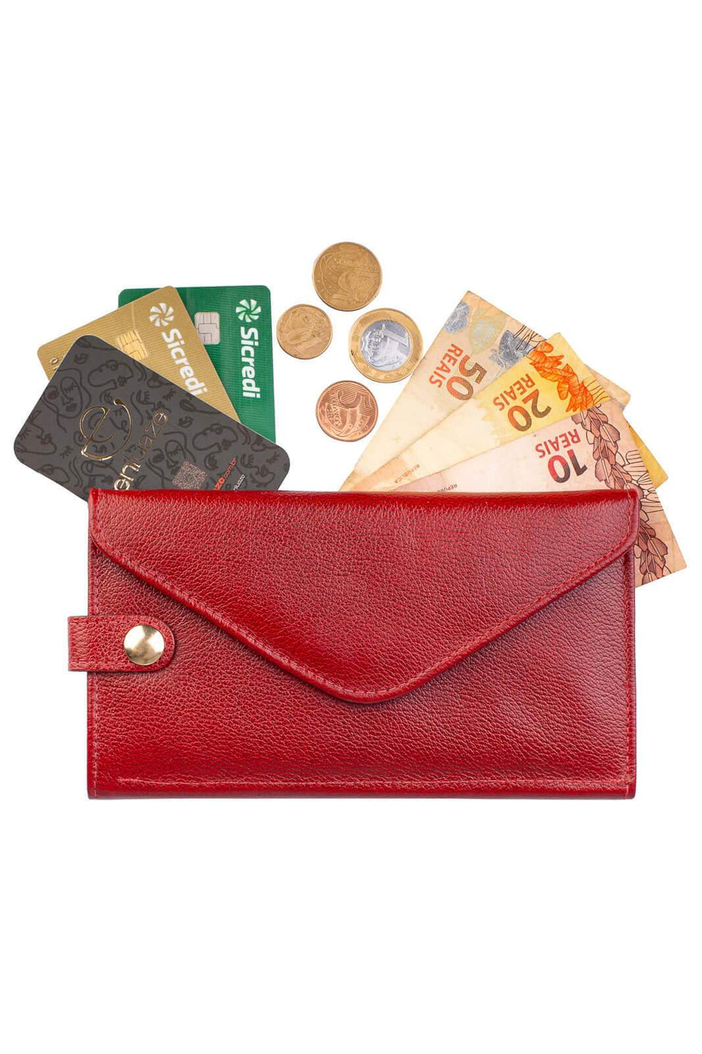 Carteira feminina de couro liso Clara 10,5x19cm - Enluaze