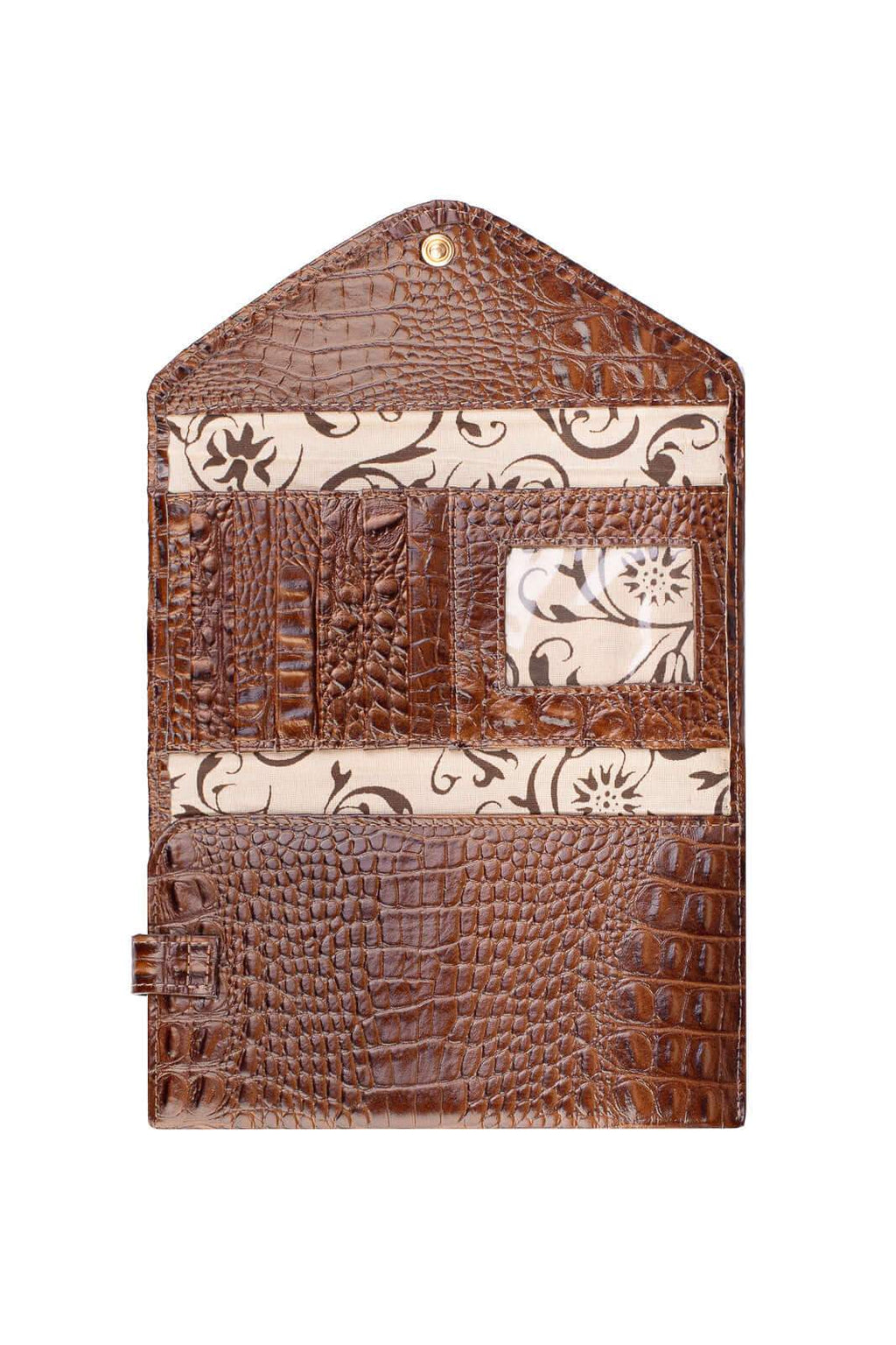 Carteira feminina de couro croco Clara 10,5x19cm - Enluaze
