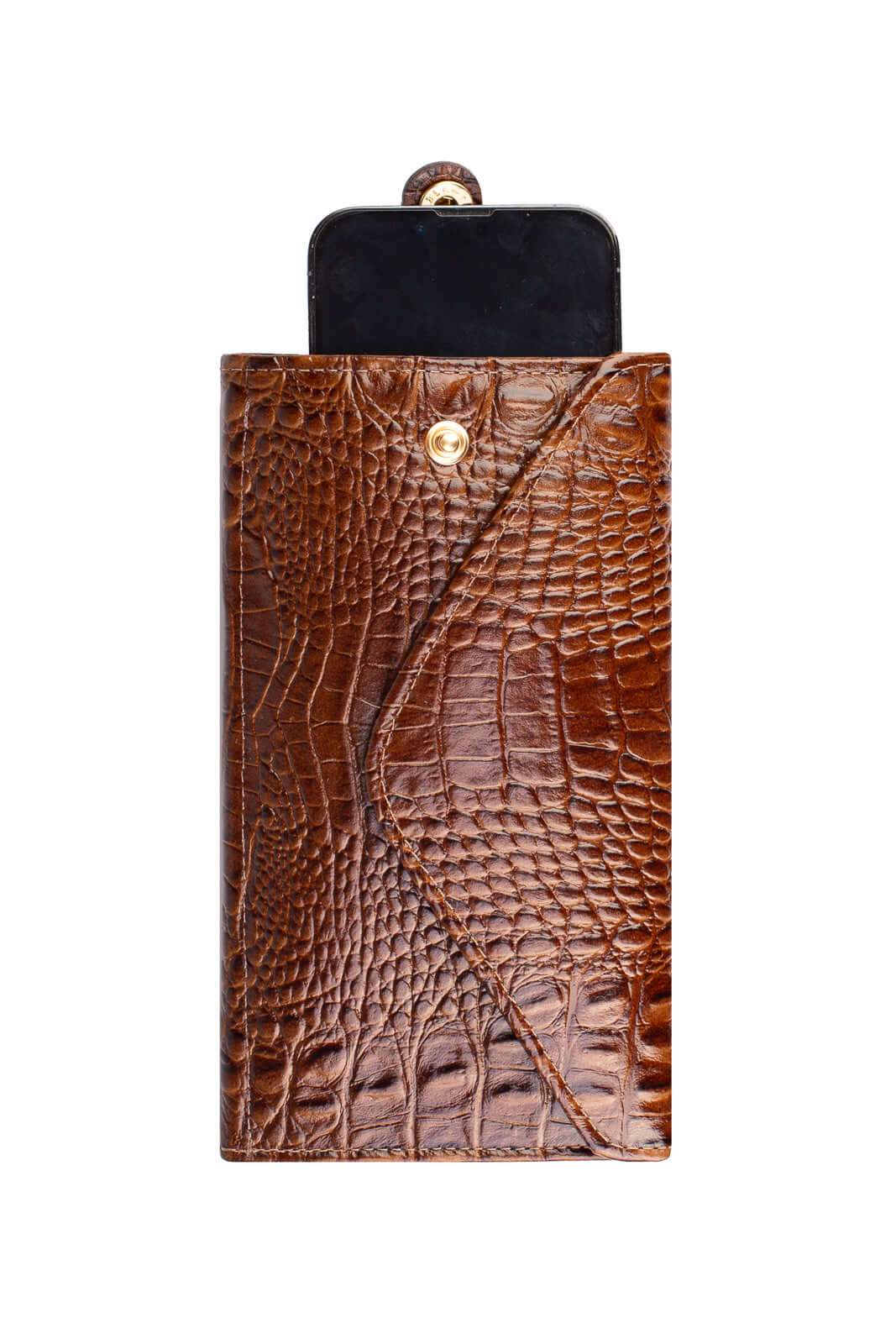 Carteira feminina de couro croco Clara 10,5x19cm - Enluaze