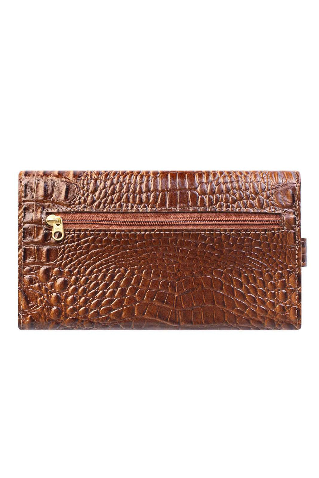 Carteira feminina de couro croco Clara 10,5x19cm - Enluaze