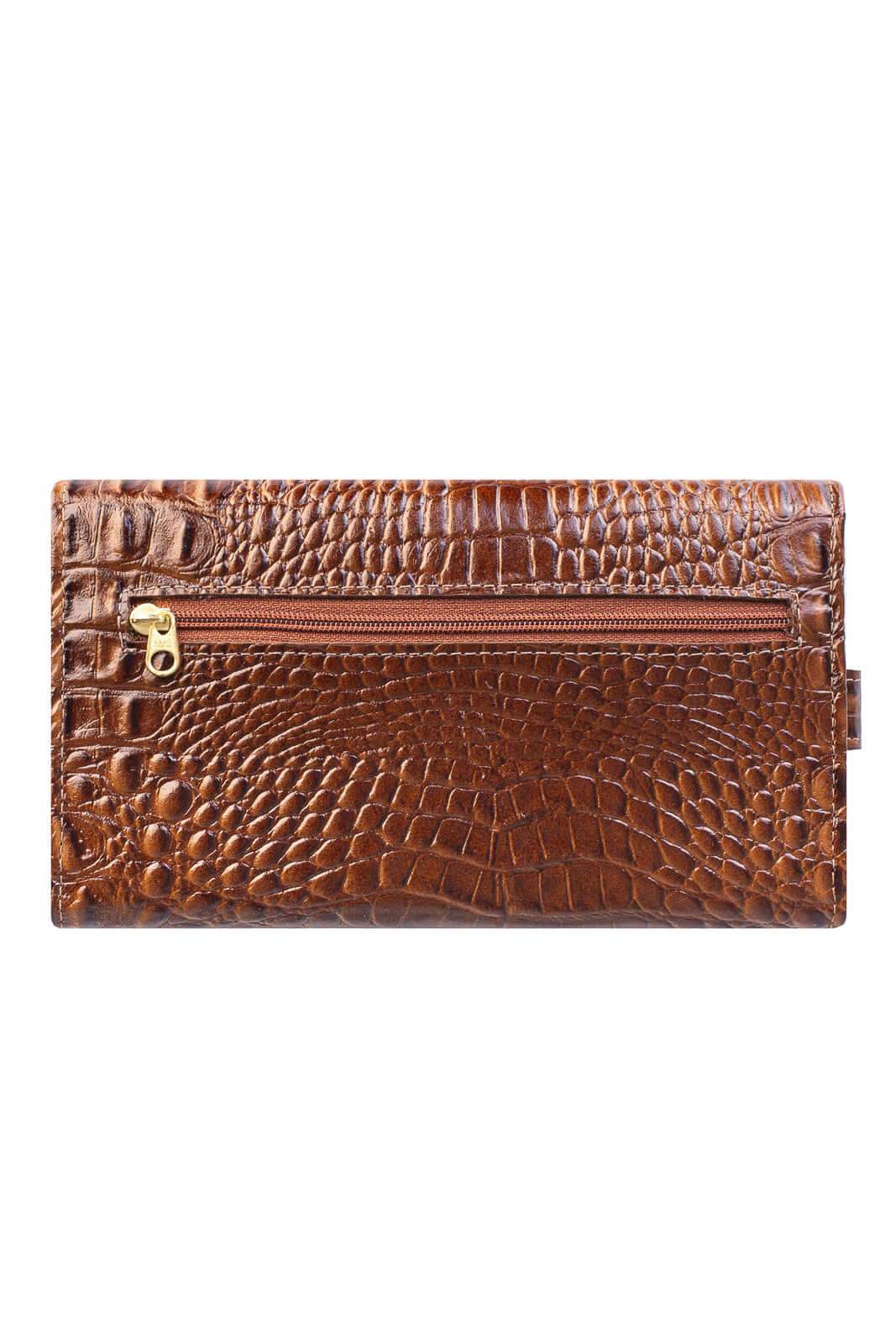 Carteira feminina de couro croco Clara 10,5x19cm - Enluaze