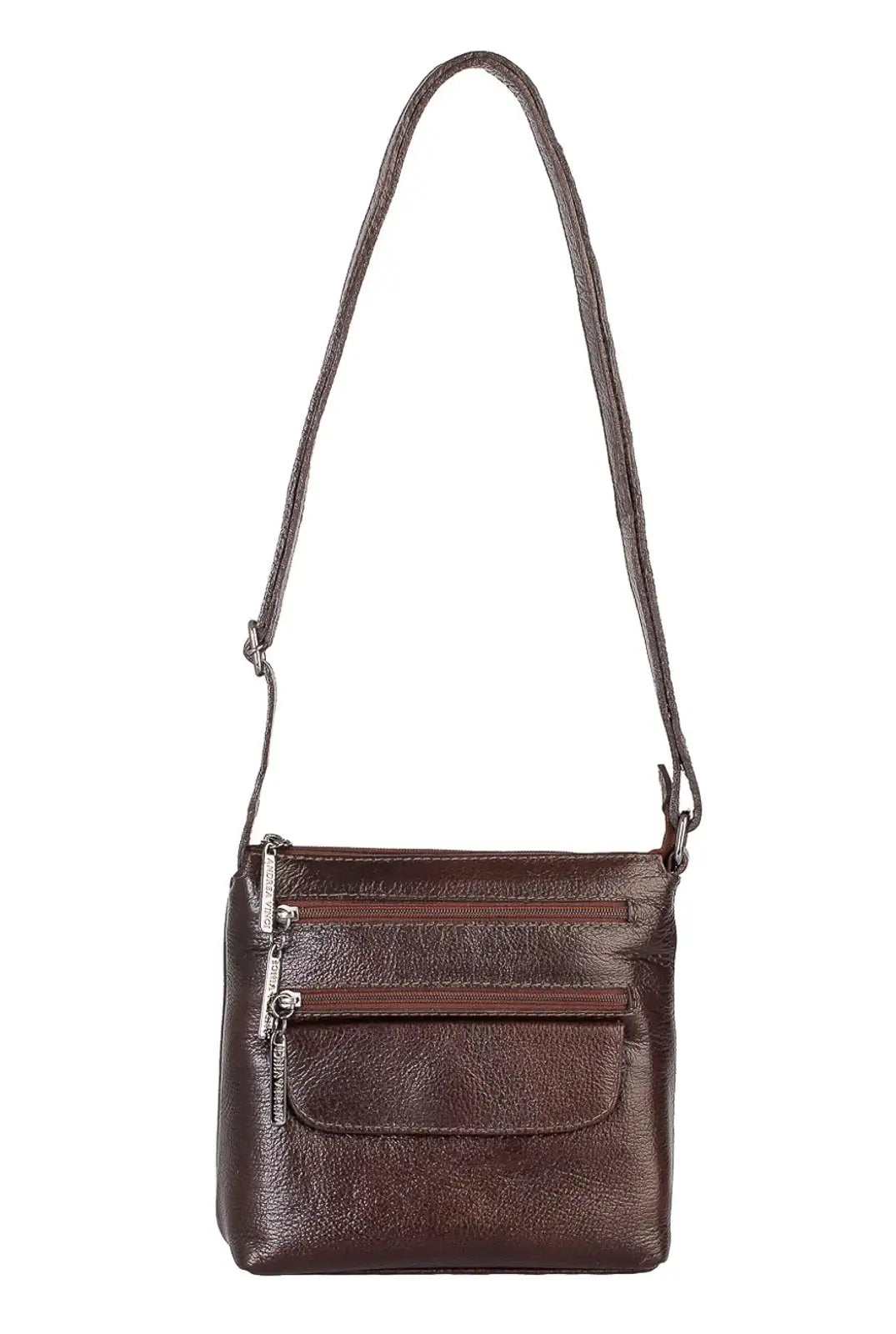 Bolsa transversal de couro liso metais grafite Maura - Enluaze