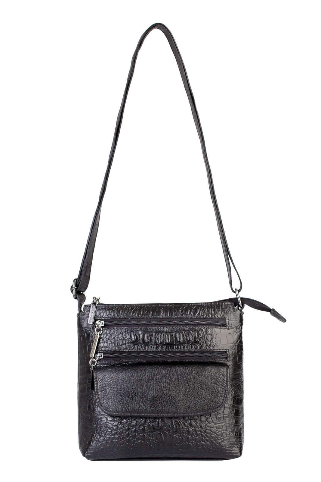 Bolsa transversal de couro croco metais grafite Maura - Enluaze