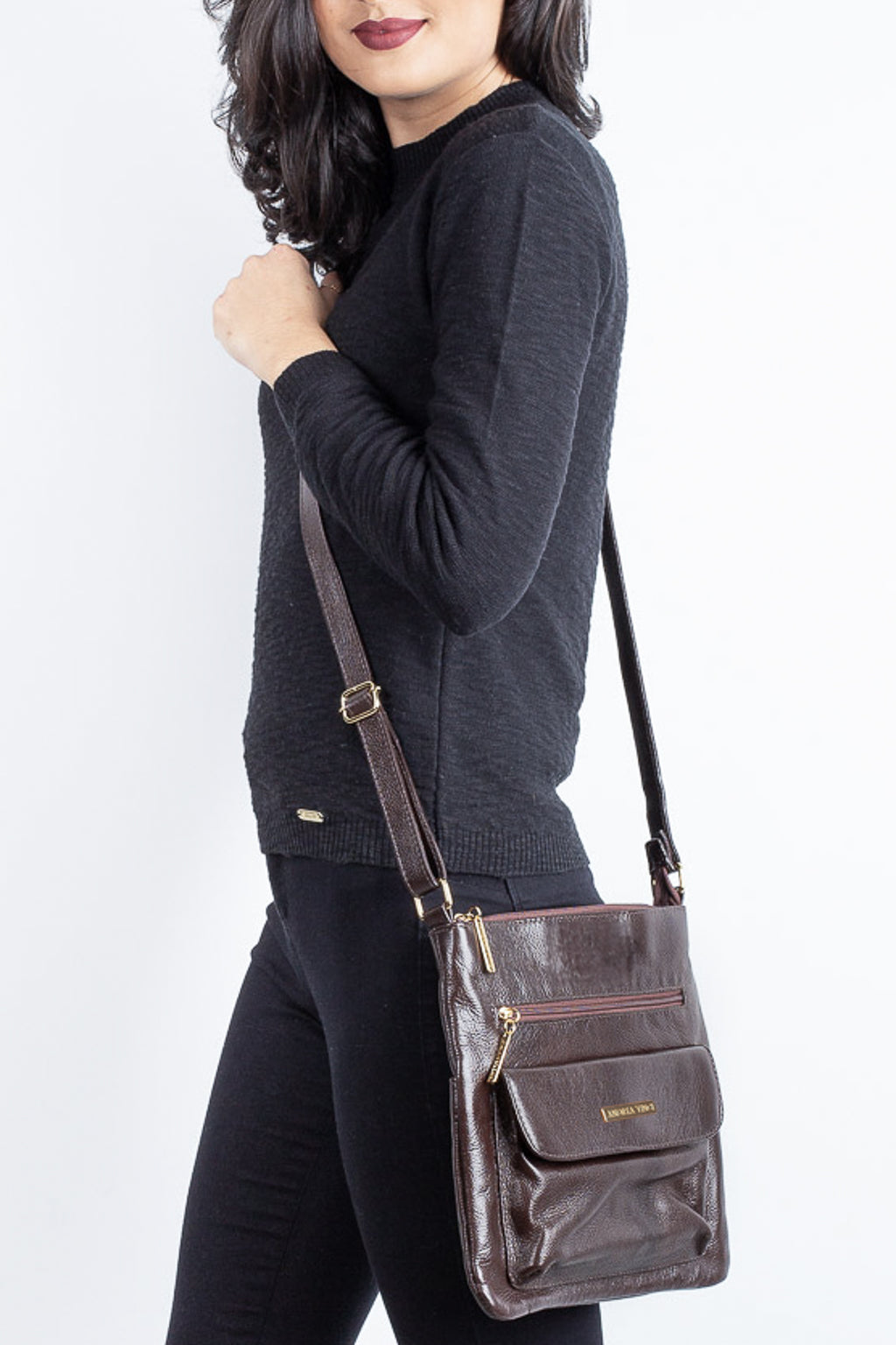 Bolsa transversal de couro liso Karen - Enluaze