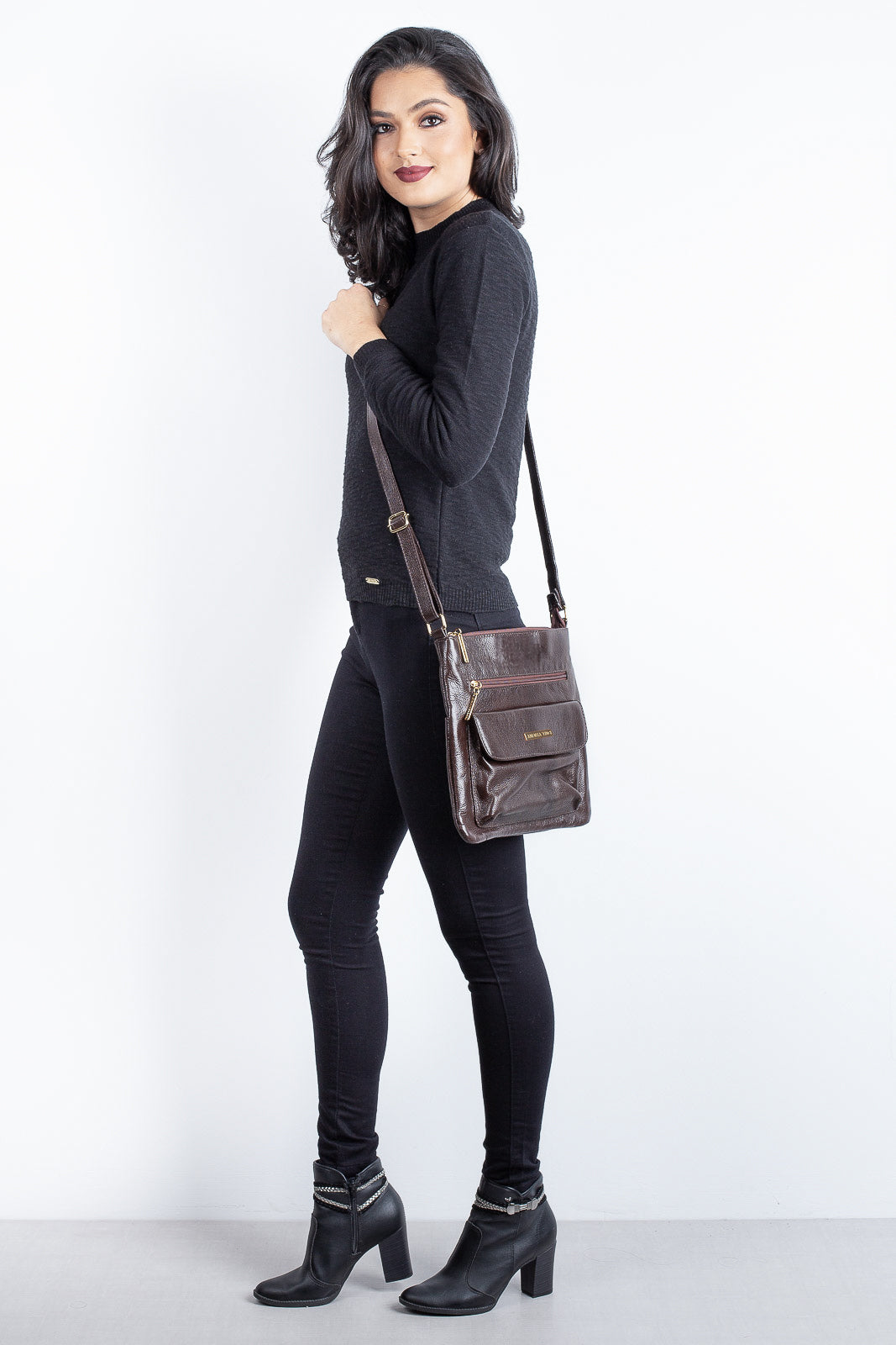 Bolsa transversal de couro liso Karen - Enluaze