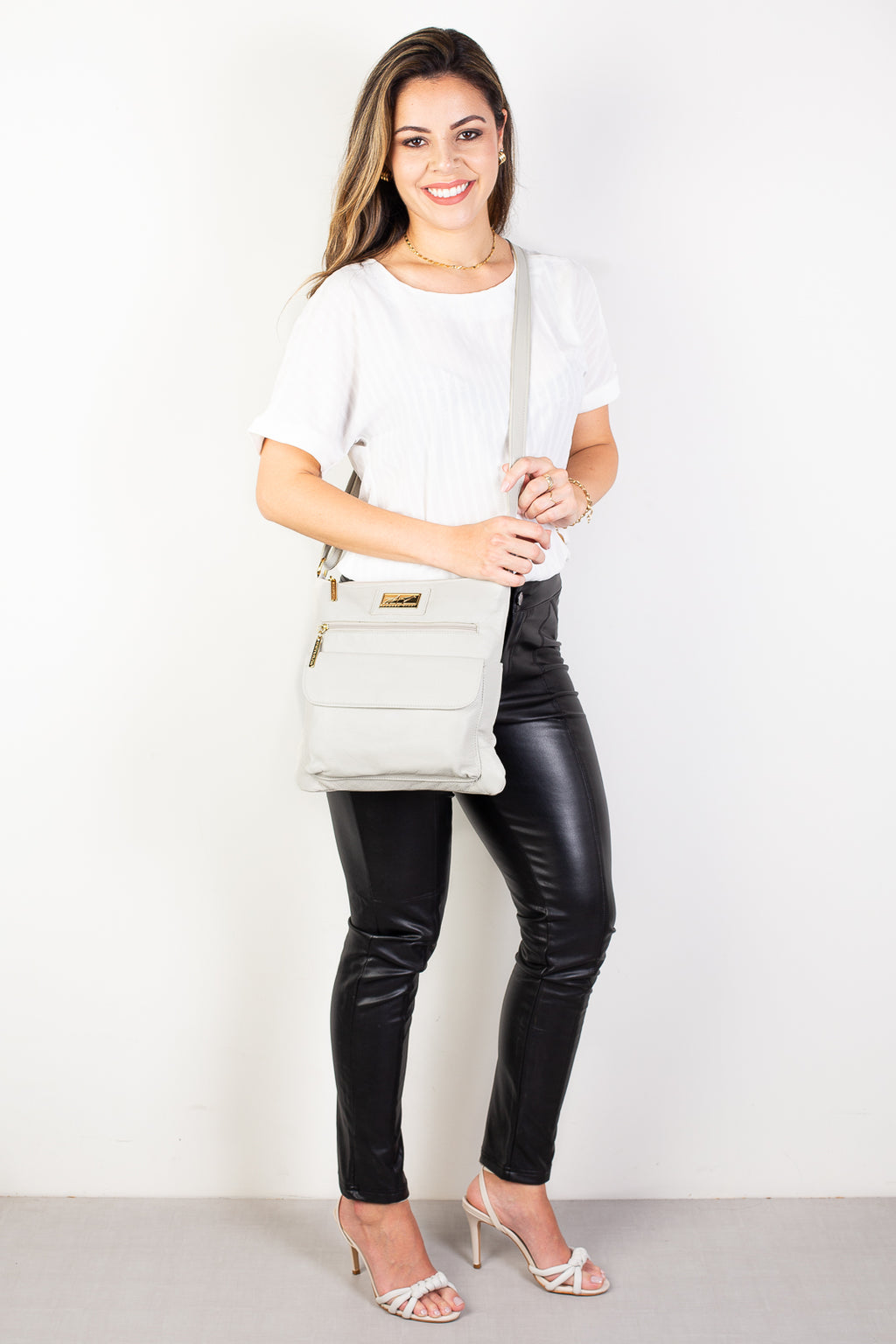 Bolsa transversal de couro liso Karen - Enluaze