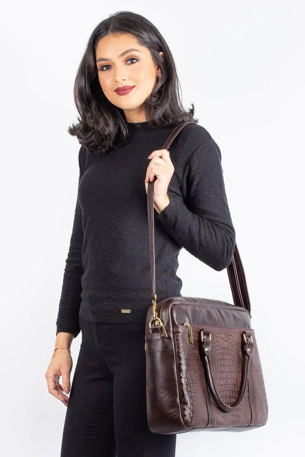 Pasta executiva grande de couro croco Scarlet - Enluaze