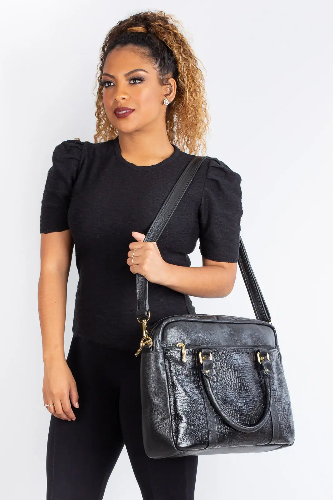 Pasta executiva grande de couro croco Scarlet - Enluaze