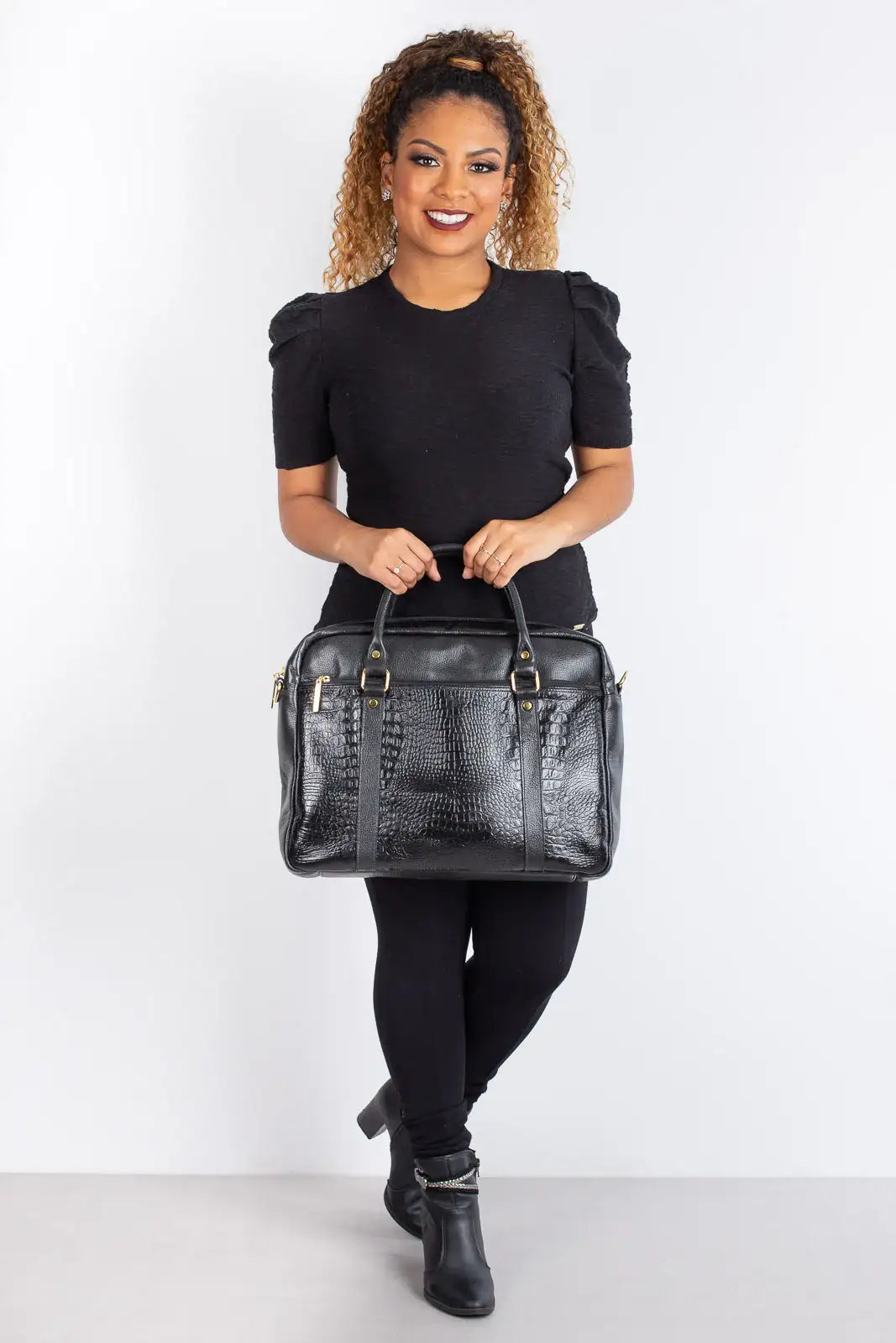 Pasta executiva grande de couro croco Scarlet - Enluaze