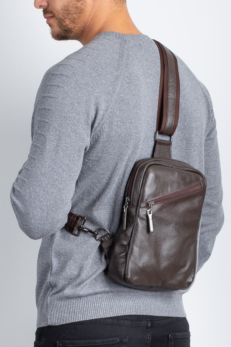 Mini mochila transversal de couro Eric
