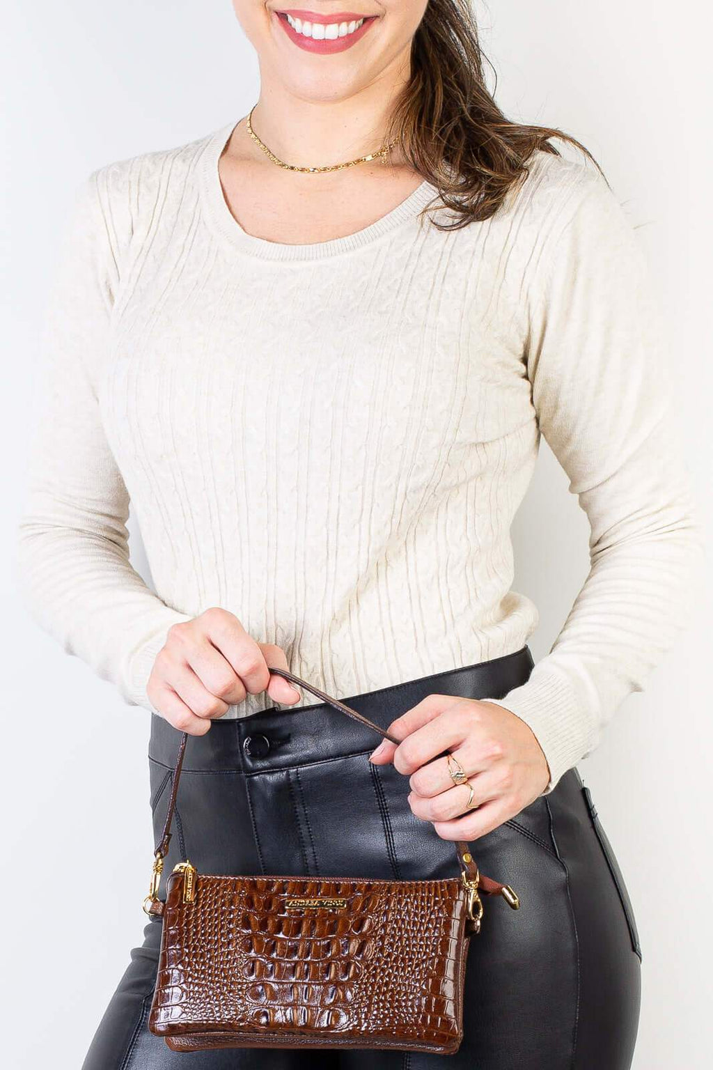 Bolsa transversal pequena de couro croco Tayná - Enluaze