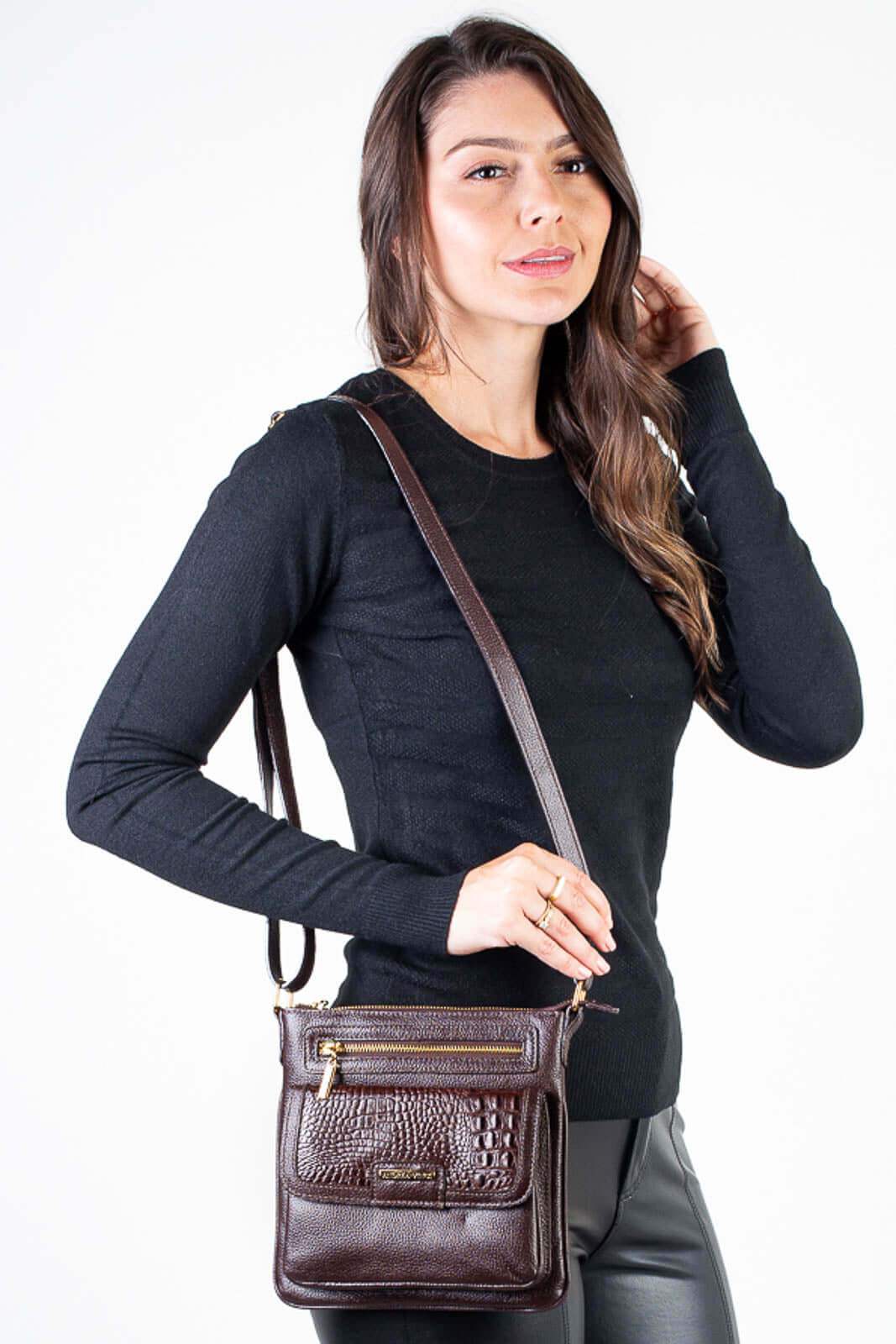 Bolsa pequena transversal em couro liso Emma - Enluaze