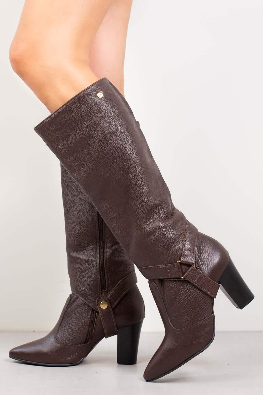 Bota de couro 2 em 1 salto grosso 052 - Enluaze