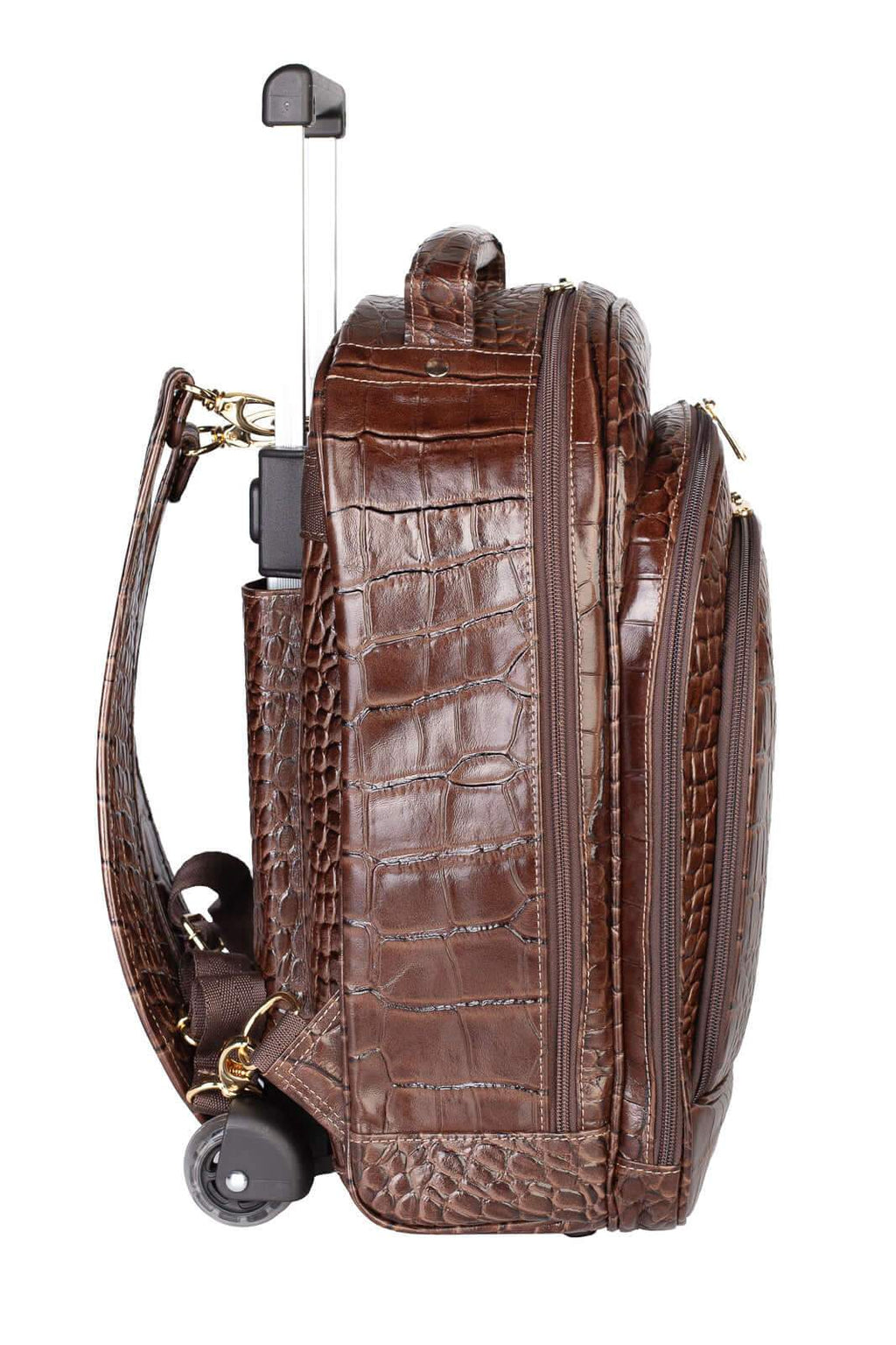 Mochila de carrinho feminina em couro croco Veneza - Enluaze