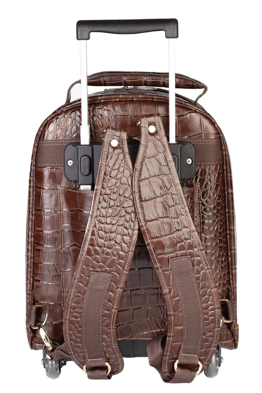 Mochila de carrinho feminina em couro croco Veneza - Enluaze