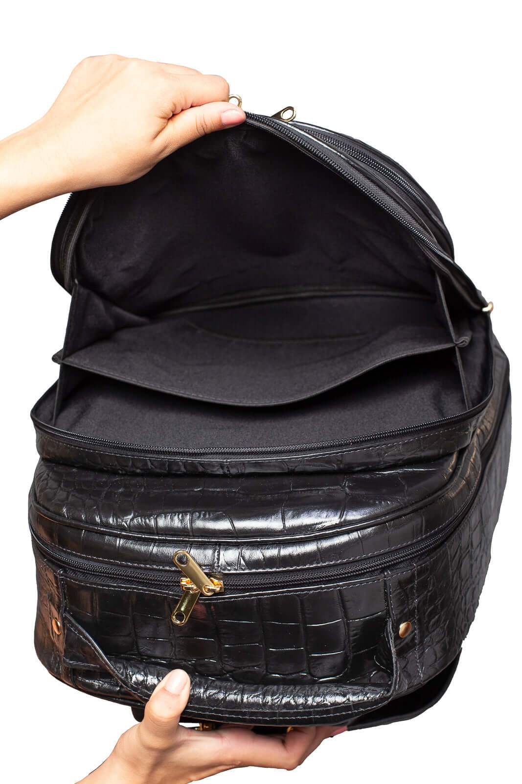 Mochila de carrinho feminina em couro croco Veneza - Enluaze