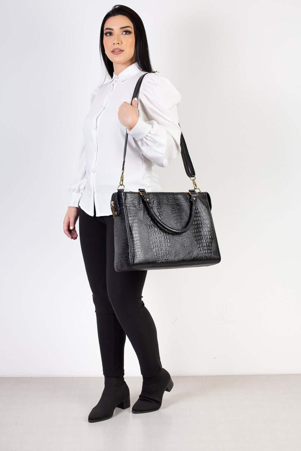 Pasta feminina de couro croco Esther - Enluaze