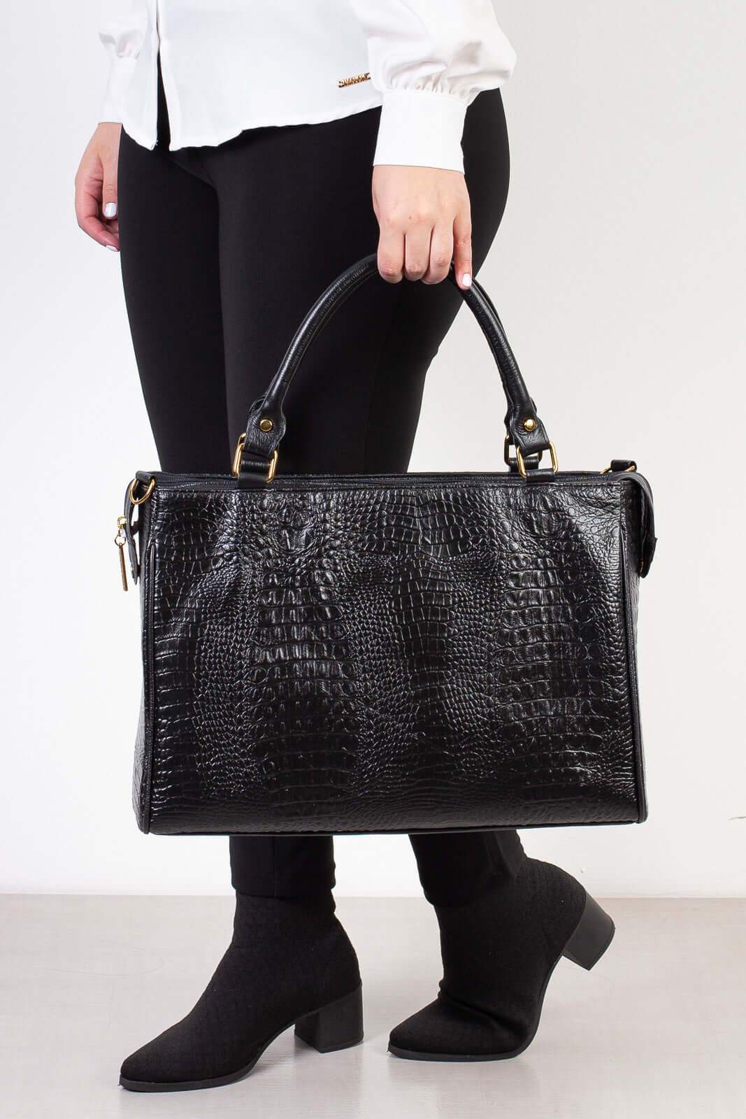 Pasta feminina de couro croco Esther - Enluaze