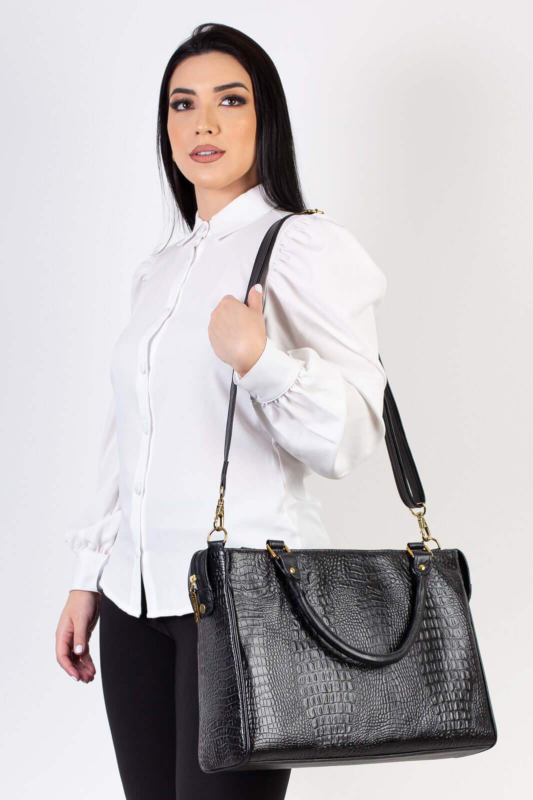 Pasta feminina de couro croco Esther - Enluaze