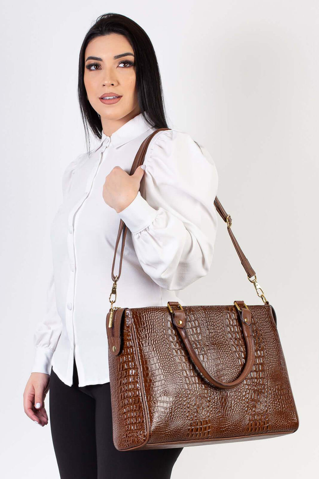 Pasta feminina de couro croco Esther - Enluaze