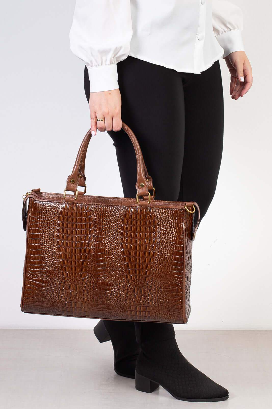 Pasta feminina de couro croco Esther - Enluaze