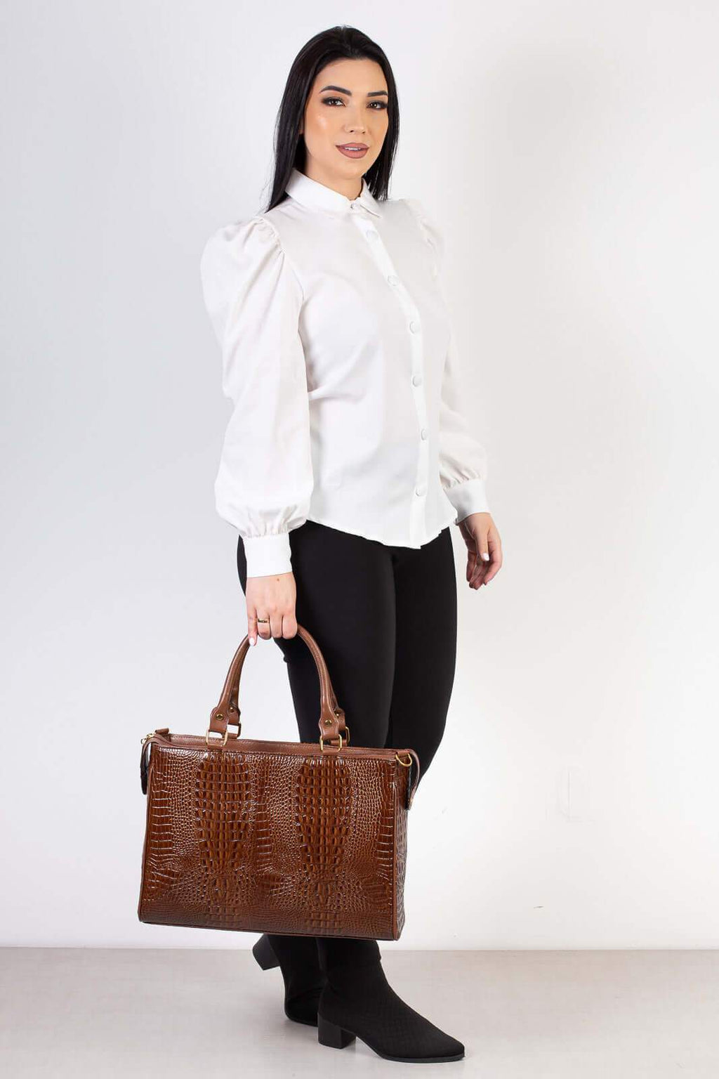 Pasta feminina de couro croco Esther - Enluaze