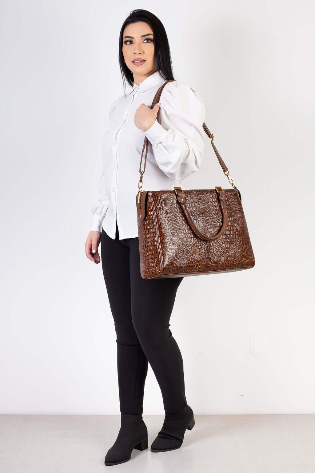 Pasta feminina de couro croco Esther - Enluaze