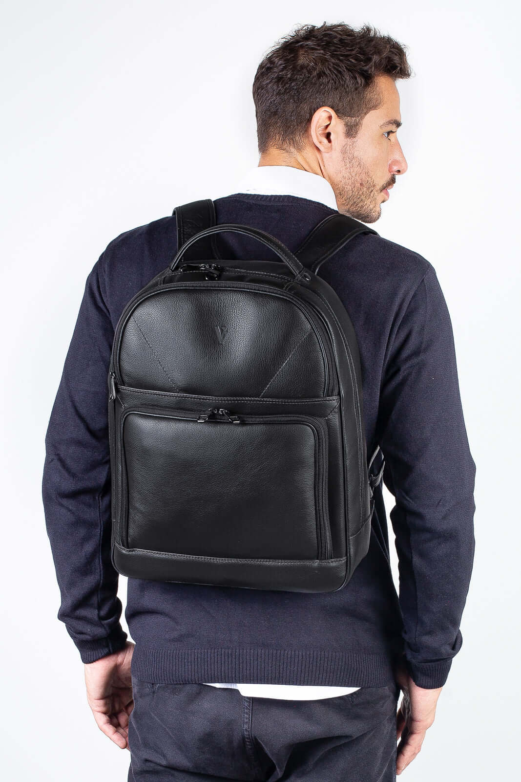 Mochila de couro masculina para notebook Vicente - Enluaze