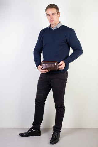Necessaire masculina em couro italiano Daily 10x20x8cm