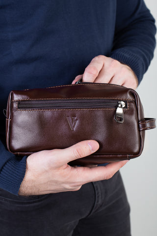 Necessaire masculina em couro italiano Daily 10x20x8cm