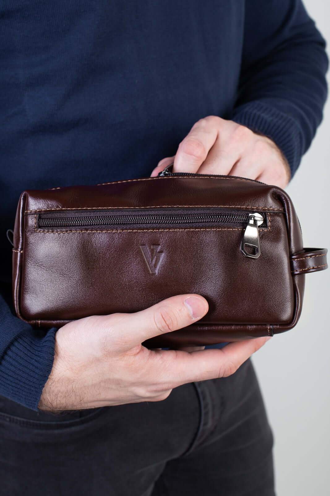 Necessaire masculina em couro italiano Daily 10x20x8cm - Enluaze