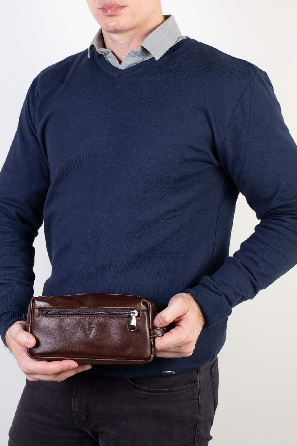 Necessaire masculina em couro italiano Daily 10x20x8cm - Enluaze
