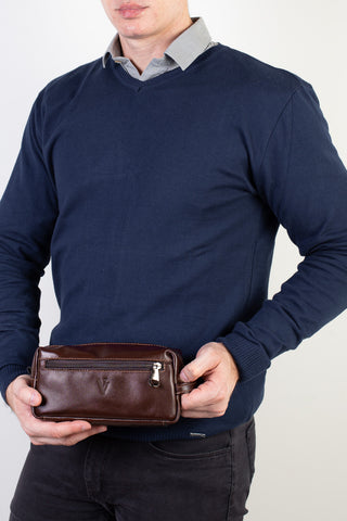 Necessaire masculina em couro italiano Daily 10x20x8cm