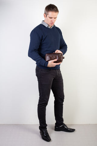 Necessaire masculina em couro italiano Daily 10x20x8cm