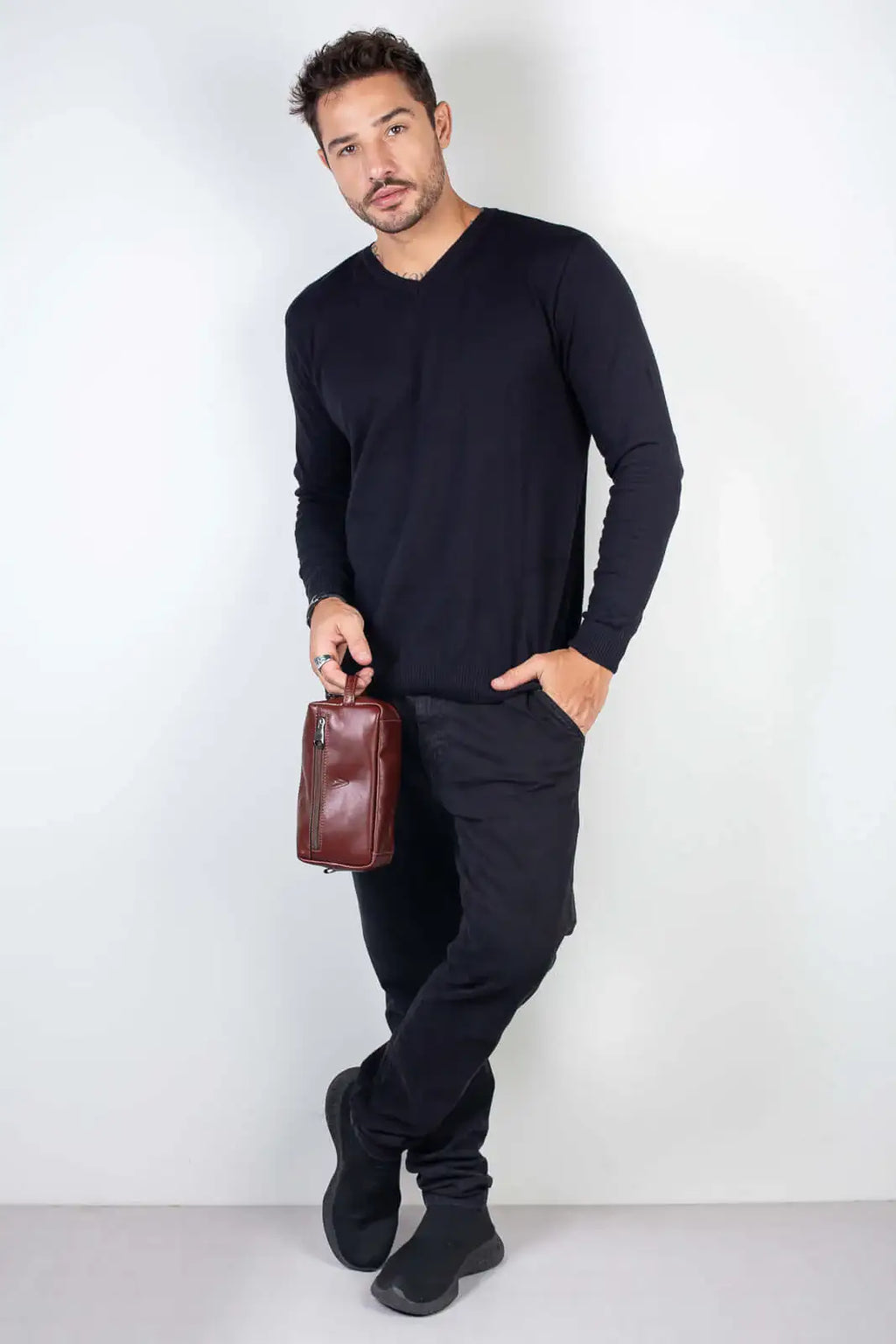 Necessaire masculina em couro italiano Daily 10x20x8cm - Enluaze