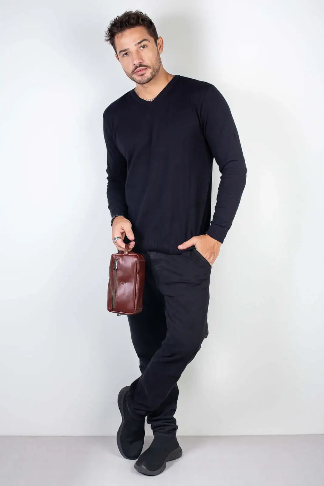 Necessaire masculina em couro italiano Daily 10x20x8cm - Enluaze