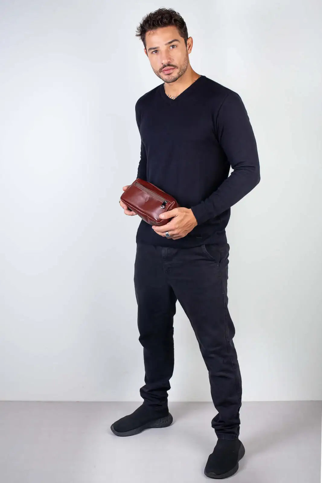 Necessaire masculina em couro italiano Daily 10x20x8cm - Enluaze