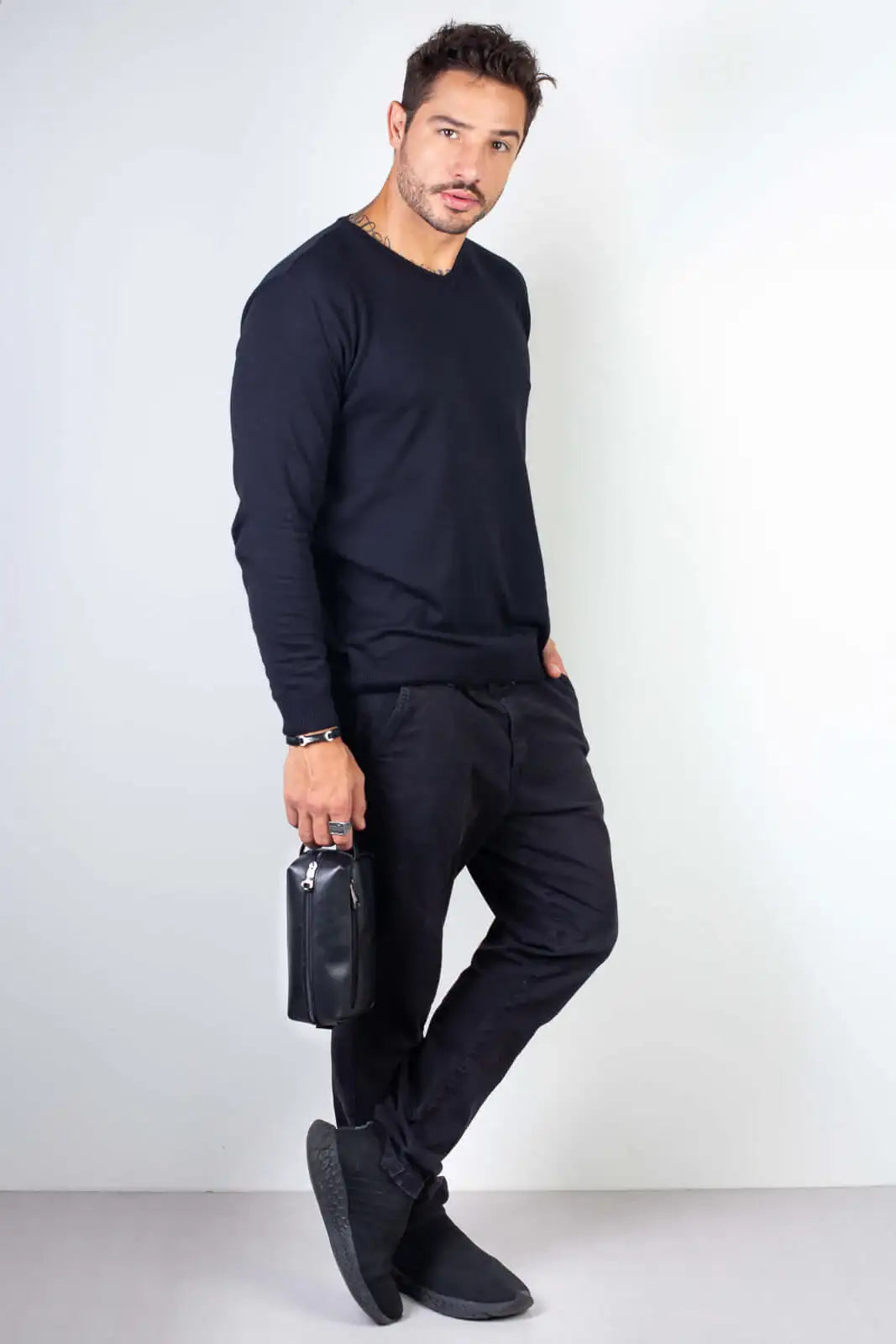 Necessaire masculina em couro italiano Daily 10x20x8cm - Enluaze