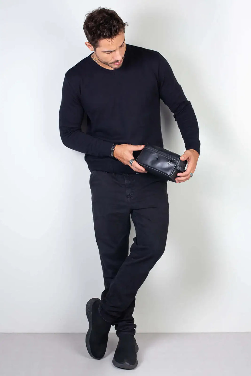 Necessaire masculina em couro italiano Daily 10x20x8cm - Enluaze