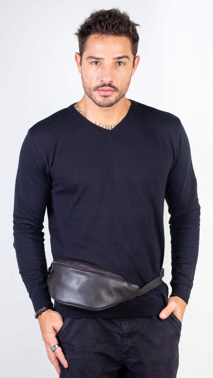 Pochete de couro masculina Zach - Enluaze