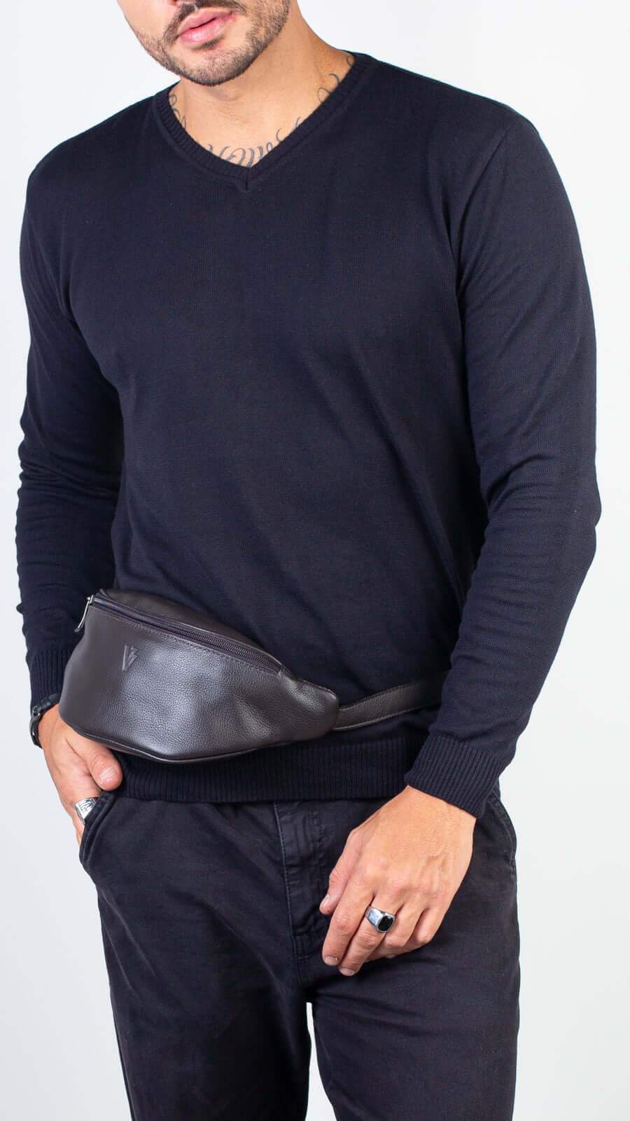Pochete de couro masculina Zach - Enluaze