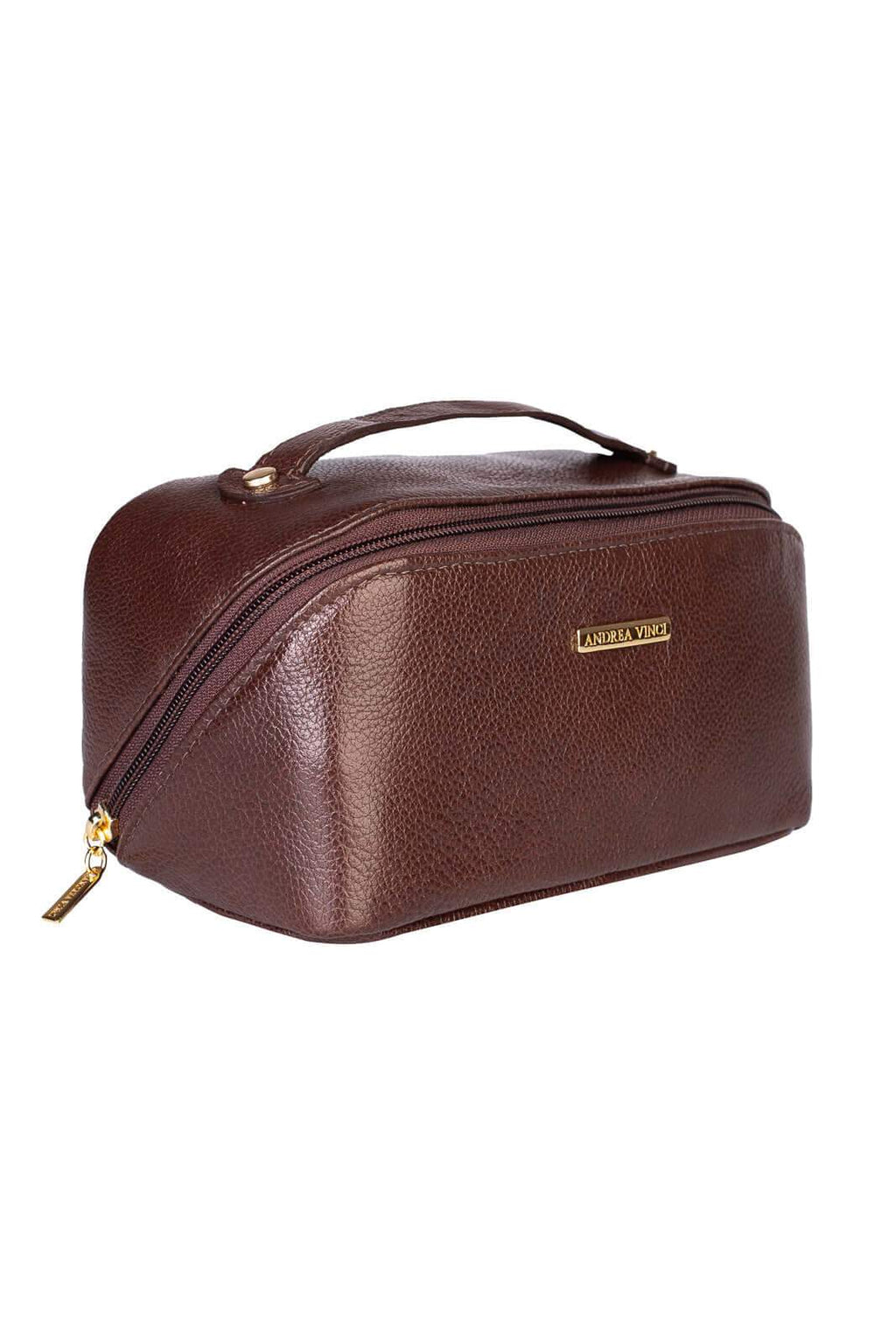 Necessaire de couro liso Athena 11x25x12,5cm - Enluaze